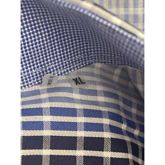 Bugatchi Blue Striped Plaid Long Sleeve Shirt Size XL - Picture 10 of 12